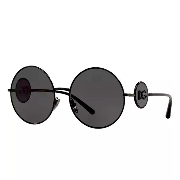 DOLCE & GABBANA Round Metal Sunglasses with DG Detail Brilliant Black NIB - Picture 3 of 13